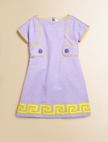 This beautiful, A-line frock with contrast piping and vibrant embellishments will be a striking addition to her wardrobe.CrewneckShort sleevesHidden back zipperWaist with button detailA-line75% cotton/25% polyesterDry cleanImported This beautiful, A-line frock with contrast piping and vibrant embellishments will be a striking addition to her wardrobe.CrewneckShort sleevesHidden back zipperWaist with button detailA-line75% cotton/25% polyesterDry cleanImported