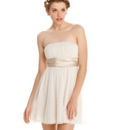 Jump punctuates a gauzy, a-line frock with a satin sash -- and creates a coquettish design that's fit for a party princess!