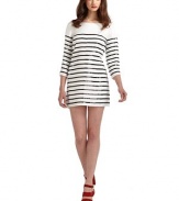 THE LOOKAllover sequins in a sailor stripe designFine silk chiffon constructionBateau necklineThree-quarter length sleevesTHE FITAbout 29 from shoulder to hemTHE MATERIALSilkFully linedCARE & ORIGINDry cleanImportedModel shown is 5'10 (177cm) wearing US size Small. 