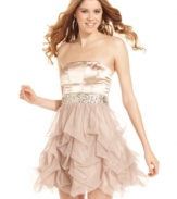 Sparkle all night long in Speechless' strapless dress. Layers of gathered tulle fabric gives this frock a romantic look.