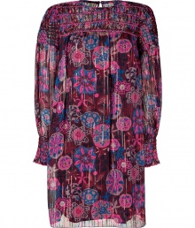 Hippie chic goes luxe with this metallic-laced printed frock from Anna Sui - Round neck, shirred shoulders, long sleeves with shirred cuffs, relaxed silhouette, back keyhole opening with button, all-over print - Style with an oversized cardigan and high heel booties Hippie chic goes luxe with this metallic-laced printed frock from Anna Sui - Round neck, shirred shoulders, long sleeves with shirred cuffs, relaxed silhouette, back keyhole opening with button, all-over print - Style with an oversized cardigan and high heel booties