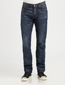 Crafted in iconic selvage denim with a heavy resin finish, this straight-leg silhouette has been treated and distressed throughout the leg to offer an authentic, lived-in look.Five-pocket styleInseam, about 34CottonMachine washMade in USA Crafted in iconic selvage denim with a heavy resin finish, this straight-leg silhouette has been treated and distressed throughout the leg to offer an authentic, lived-in look.Five-pocket styleInseam, about 34CottonMachine washMade in USA