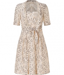 Polished to perfection, Hoss Intropias nude printed dress channels easy, retro-chic elegance - Chic graphic and on-trend, decorative crochet trim at collar - Elbow-length sleeves and waist-cinching tie belt - Gently pleated, A-line skirt hits above the knee - Slim, ultra-feminine silhouette - Pair with peep toe pumps or kitten heels