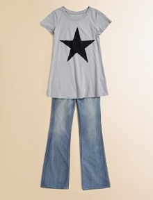 Faded to perfection in a classic bootcut leg.Belt loops Zip fly with button closure Five pocket styling Bootcut leg 92% cotton/7% polyester/1% spandex Machine wash Made in USA Additional InformationKid's Apparel Size Guide Faded to perfection in a classic bootcut leg.Belt loops Zip fly with button closure Five pocket styling Bootcut leg 92% cotton/7% polyester/1% spandex Machine wash Made in USA Additional InformationKid's Apparel Size Guide