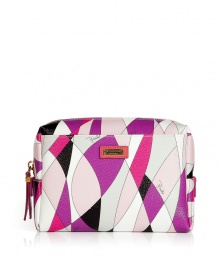 Get up and go glamorously with Puccis elegantly eye-catching cosmetic case - Zip top style in a vibrant pink, silver and purple graphic print - Leather accents, stitch trim and signature logo plaque - Durable plastic protects against dust and moisture - Convenient and practically sized to house all of your beauty essentials - Great for travel, also makes a superb gift Get up and go glamorously with Puccis elegantly eye-catching cosmetic case - Zip top style in a vibrant pink, silver and purple graphic print - Leather accents, stitch trim and signature logo plaque - Durable plastic protects against dust and moisture - Convenient and practically sized to house all of your beauty essentials - Great for travel, also makes a superb gift