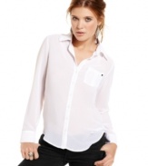 In a sheer chiffon, this GUESS? shirt is a must-have staple for the summer!