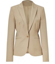 With its sharply tailored fit and timeless classic styling, Hugos sleek beige blazer is an all-season essential - Peaked lapel, long sleeves, single button closure, front slit pockets - Pair with a crisp white shirt and jeans, or dress up for work with a pencil skirt and peep-toes