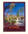 Settle in by the shores of the Mediterranean. This wooden sign takes you to Hyeres on the French Riviera, capturing the clear blue skies, lush foliage and red-roofed villas dotting the hillside. An inspiring piece for any setting.