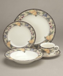 Throughout the world, the name Mikasa is synonymous with unparalleled taste and quality in fine tableware, giftware, and collectibles. The Garden Harvest dinnerware collection brings distinctive Mikasa design to your informal entertaining, in a fresh, clear pattern of summer fruits on creamy white glazed stoneware. (Clearance) Throughout the world, the name Mikasa is synonymous with unparalleled taste and quality in fine tableware, giftware, and collectibles. The Garden Harvest dinnerware collection brings distinctive Mikasa design to your informal entertaining, in a fresh, clear pattern of summer fruits on creamy white glazed stoneware. (Clearance)