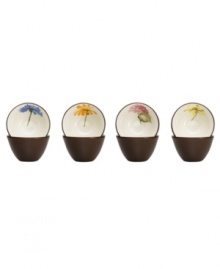 Punctuate the ultra-sleek Colorwave Chocolate dinnerware collection with mini floral bowls for a touch of garden cheer. From Noritake. Punctuate the ultra-sleek Colorwave Chocolate dinnerware collection with mini floral bowls for a touch of garden cheer. From Noritake.