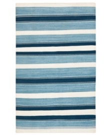 An ultra-modern design inspired by artisan flat weave carpets of Turkey and India, the Narragansett Stripe area rug from Lauren Ralph Lauren is woven by hand in India of luxurious banana silk with a hint of cotton. An ultra-modern design inspired by artisan flat weave carpets of Turkey and India, the Narragansett Stripe area rug from Lauren Ralph Lauren is woven by hand in India of luxurious banana silk with a hint of cotton.