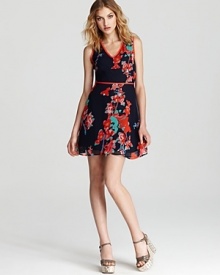 Party-perfect style arrives with this floral-print Aqua dress, flaunting bright contrast piping for a lovely ladylike finish. Party-perfect style arrives with this floral-print Aqua dress, flaunting bright contrast piping for a lovely ladylike finish.