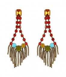 Bring heightened style to your day or night look with these ultra-chic earrings from New York City-based accessory label Dannijo - Drop style, made of stylishly distressed oxidized brass with multicolor Swarovski crystal embellishment - Wear with a classic cocktail dress or an on-trend off-duty ensemble