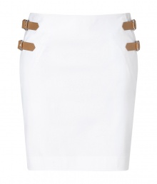 This stylish skirt from Ralph Lauren channels a classic preppy aesthetic with a chic twist - Mini length, leather strap and buckle detail on sides- Pair with a breezy blouse and pumps