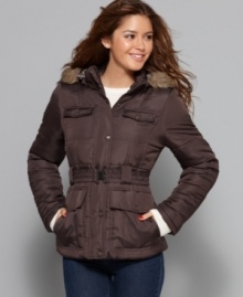 Warm up in Dollhouse's puffer coat ... pop the faux fur trimmed hood for some cool comfort! Warm up in Dollhouse's puffer coat ... pop the faux fur trimmed hood for some cool comfort!