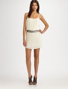 Flirty and feminine with a beaded drop waist, crafted pleated silk georgette.Adjustable spaghetti strapsScoopneckBlouson waistAbout 15 from natural waistPolyesterDry cleanImported
