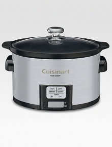 Slow cooking is an art form, and this programmable slow cooker perfects it using a precise, convenient 24-hour LCD countdown timer and four cooking modes including a Warm function when the time elapses. It's easy to make classic comfort foods or try out new gourmet creations, all in a convenient ceramic cooking pot that fits comfortably on any countertop. Slow cooking is an art form, and this programmable slow cooker perfects it using a precise, convenient 24-hour LCD countdown timer and four cooking modes including a Warm function when the time elapses. It's easy to make classic comfort foods or try out new gourmet creations, all in a convenient ceramic cooking pot that fits comfortably on any countertop.