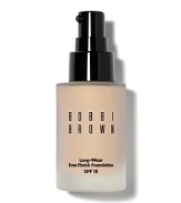 Finally-a natural-looking and long-wearing foundation. Comfortable and hydrating, this medium to full coverage oil-free formula never looks cakey or masky. Glycerin and shea butter keep skin feeling moisturized while a gel base creates a lightweight finish that stays color-true. Lasts for up to 12 hours even in the most humid conditions. Protects skin from future damage thanks to broad spectrum SPF 15 with antioxidant vitamins C and E. To apply: For a flawless finish, we recommend using an oil-free moisturizer to prep skin. To avoid adding extra oil from your fingers when applying foundation, use a brush or sponge to even out skin.
