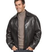 Give your outfit that final, polished touch with this handsome leather bomber jacket from Perry Ellis.