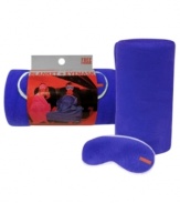 Catch some shut-eye on the red-eye with this super cozy travel comfort set. Made from soft, no-pill polar fleece,  it includes a big comfy blanket and plush eye mask that turn cramped cabins into a restful retreat.