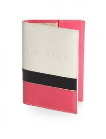 THE LOOKColorblock designPassport embossed at frontOne inside transparent ID slotTwo slip slotsTHE MEASUREMENT5½W X 4H X ¼DTHE MATERIALLeatherCotton twill liningCARE & ORIGINImported THE LOOKColorblock designPassport embossed at frontOne inside transparent ID slotTwo slip slotsTHE MEASUREMENT5½W X 4H X ¼DTHE MATERIALLeatherCotton twill liningCARE & ORIGINImported