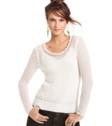 Rhinestone trim adds unexpected sparkle to this sheer Free People textural-knit top -- perfect for a hot layered look!