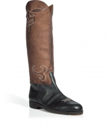 Super stylish black and chestnut embroidered vintage boots - Add a retro flair to your fall wardrobe with these luxe boots - Cool western-inspired embroidery with a classic cowboy silhouette - Style with skinny jeans, a plaid button-down, and a boyfriend blazer for haute grunge - Try with denim cut-off, ribbed tights, an oversized sweater, and a fringe scarf Super stylish black and chestnut embroidered vintage boots - Add a retro flair to your fall wardrobe with these luxe boots - Cool western-inspired embroidery with a classic cowboy silhouette - Style with skinny jeans, a plaid button-down, and a boyfriend blazer for haute grunge - Try with denim cut-off, ribbed tights, an oversized sweater, and a fringe scarf