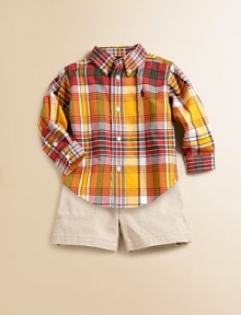 The epitome of preppy style, a classic long-sleeved button-down shirt is crafted in light-as-air cotton with a heritage madras print for a handsome finish..Button-down collarLong sleeves with barrel cuffsFront buttonsSplit pleated back yokeShirttail hemCottonHand washImported Please note: number of buttons may vary depending on size ordered. 