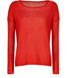 Build the foundations of cool layered spring looks starting with Vinces geranium red linen pullover - Rolled wide neckline, long sleeves, slit sides, longer back, semi-sheer - Loosely fitted - Wear with a tissue tee, skinnies and sandals Build the foundations of cool layered spring looks starting with Vinces geranium red linen pullover - Rolled wide neckline, long sleeves, slit sides, longer back, semi-sheer - Loosely fitted - Wear with a tissue tee, skinnies and sandals