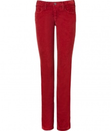Inject rock n roll-inspired style into your day or night look with these bold cords from See by Chloe - Classic five-pocket styling, slim fit, straight leg, vibrant red hue - Style with a patterned silk blouse, a boyfriend blazer, and statement heels