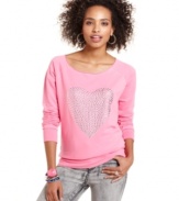 Designed with a raw edge scoop neck and a heart of studs, Sugar Rush's raglan-sleeve top wins for its cute, laid-back style!