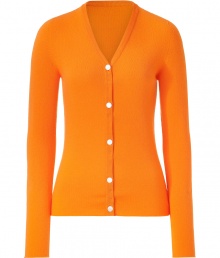 Bring a bold accent to your favorite wardrobe basics with this luxe cashmere cardigan from Lucien Pellat-Finet - V-Neck, front button placket, slim fit - Style with a tie-neck blouse, pencil skirt, and platform heels for a kittenish work look