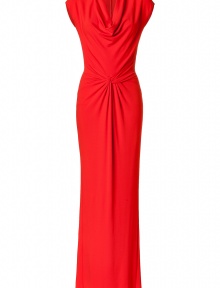 With a cowl neckline and a chic draped silhouette, this figure-flattering gown boasts both comfort sultry appeal - Cowl neckline, cap sleeve, front draped waist, concealed back zip, fishtail back hem - Fitted draped silhouette - Style with statement pumps and a leather clutch