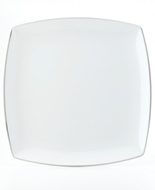 With lightweight construction in fine bone china, a softly squared design and platinum edging, the Mikasa Couture Platinum dinner plates offer a new take on sophisticated modern dining. With lightweight construction in fine bone china, a softly squared design and platinum edging, the Mikasa Couture Platinum dinner plates offer a new take on sophisticated modern dining.