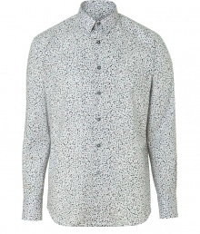 Perfect for work or play, this classic printed button-down from PS Paul Smith is versatile and incredibly stylish - Small spread collar, long sleeves, front button placket, slim fit, curved hem, all-over subtle floral print - Pair with straight leg jeans, chinos, or sleek trousers Perfect for work or play, this classic printed button-down from PS Paul Smith is versatile and incredibly stylish - Small spread collar, long sleeves, front button placket, slim fit, curved hem, all-over subtle floral print - Pair with straight leg jeans, chinos, or sleek trousers