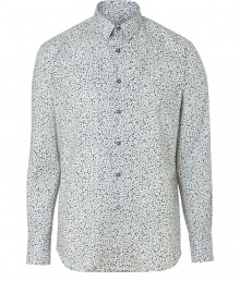 Perfect for work or play, this classic printed button-down from PS Paul Smith is versatile and incredibly stylish - Small spread collar, long sleeves, front button placket, slim fit, curved hem, all-over subtle floral print - Pair with straight leg jeans, chinos, or sleek trousers