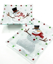 Beat the winter blues with a cheerful snowman platter from Ganz's collection of serveware and serving dishes. A border of red and green dots in clear glass add to the festive serveware. (Clearance) Beat the winter blues with a cheerful snowman platter from Ganz's collection of serveware and serving dishes. A border of red and green dots in clear glass add to the festive serveware. (Clearance)