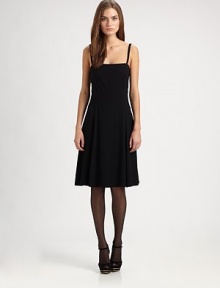 Absolute simplicity and absolute elegance go hand in hand in this understated little cocktail dress that's all about shape.Slender strapsSquared bandeau neckline, lower in backFitted bodiceDarts release into a flared skirtHidden side zip closureSilk liningAbout 25 from natural waistViscose/woolDry cleanImportedSIZE & FITModel shown is 5'10 (177cm) wearing US size 4. 