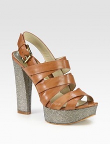 Rich leather straps and an adjustable ankle strap, sweetened by a glitter-encrusted heel and platform. Glitter-coated heel, 5 (125mm)Glitter-coated platform, 1 (25mm)Compares to a 4 heel (100mm)Leather upperLeather liningRubber solePadded insoleImported
