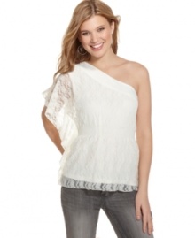 Lace is one of the season's hottest trends! Pair this top from Sequin Hearts that highlights your waist with your fave jeans for a casually cute look. Lace is one of the season's hottest trends! Pair this top from Sequin Hearts that highlights your waist with your fave jeans for a casually cute look.
