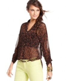 Leopard print makes this Free People chiffon blouse a fashion forward pick for adding a pop of pattern to your winter wardrobe!