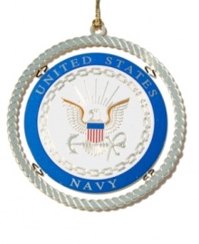This holiday season, honor the men and women who have served or are serving in the United States Navy with this ChemArt brass ornament finished in 24k gold. This holiday season, honor the men and women who have served or are serving in the United States Navy with this ChemArt brass ornament finished in 24k gold.