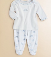 A delightful two-piece set, crafted in lush pima cotton, with nursery rhyme print and contrast stitching.Envelope necklineLong sleevesPullover styleElastic waistbandPima cottonMachine washImported