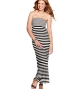 Seize the day in this striped and strapless maxi from JJ Basics! When paired with embellished sandals, this dress is the ultimate in chic, effortless style!