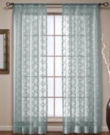 A sophisticated sheer panel is heightened with elegant Moroccan-inspired Ogee print. Available in an array of colors, it can be layered or left alone for a beautiful update to any view. A sophisticated sheer panel is heightened with elegant Moroccan-inspired Ogee print. Available in an array of colors, it can be layered or left alone for a beautiful update to any view.
