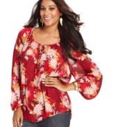 Show off your bohemian flair this season with Lucky Brand Jeans' printed plus size peasant top.