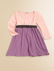 A sweet colorblock knit, with one pretty pastel on top, another below, and a darker band at the Empire waist.V neckline Long sleeves Empire waist, softly gathered 95% rayon/5% spandex Machine wash Imported A sweet colorblock knit, with one pretty pastel on top, another below, and a darker band at the Empire waist.V neckline Long sleeves Empire waist, softly gathered 95% rayon/5% spandex Machine wash Imported