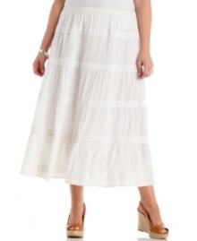 Add an airy feel to your spring/summer wardrobe with JM Collection's plus size maxi skirt, featuring a tiered design.