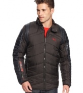 Take the wheel and guide your sporty style across the finish line with this sleek, quilted Ferrari jacket from Puma.