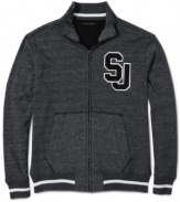 Fleece makes the varsity squad: A zip-up letterman's jacket in comfortable cotton-blend fleece, from Sean John.